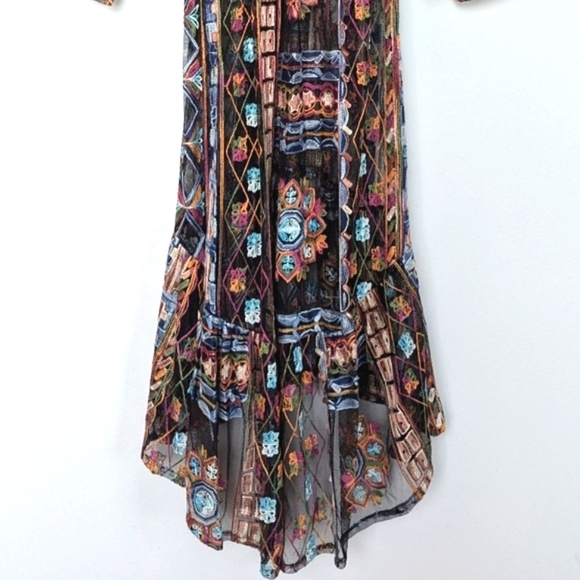 Zara Embroidered Mesh Sheer Midi Dress Hi-Lo Hem Long Sleeve with Slip Dress- S - Picture 8 of 16
